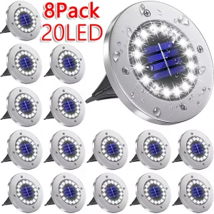 1/4/8 Pack Outdoor Solar Lights 8/20LEDs Disk
